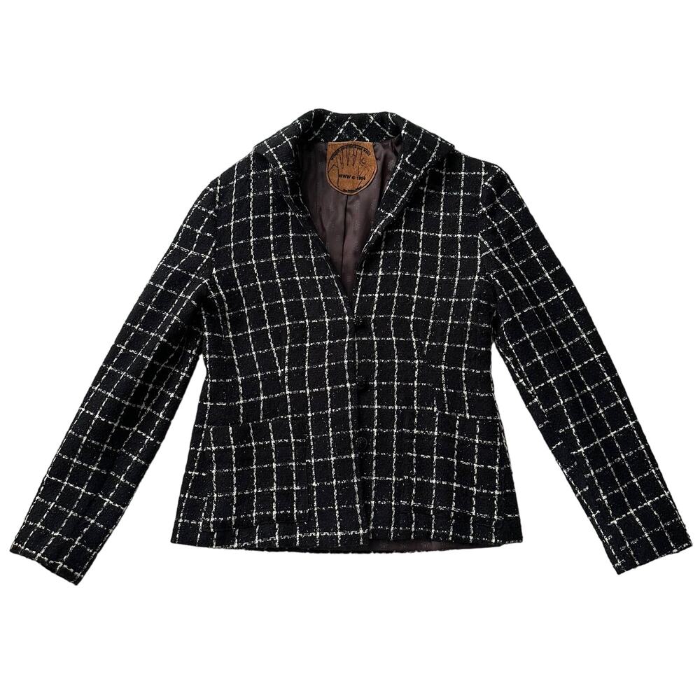 Women of the Wild West VTG 90s Artisan‎ Made Windowpane Sparkle Blazer Jacket M